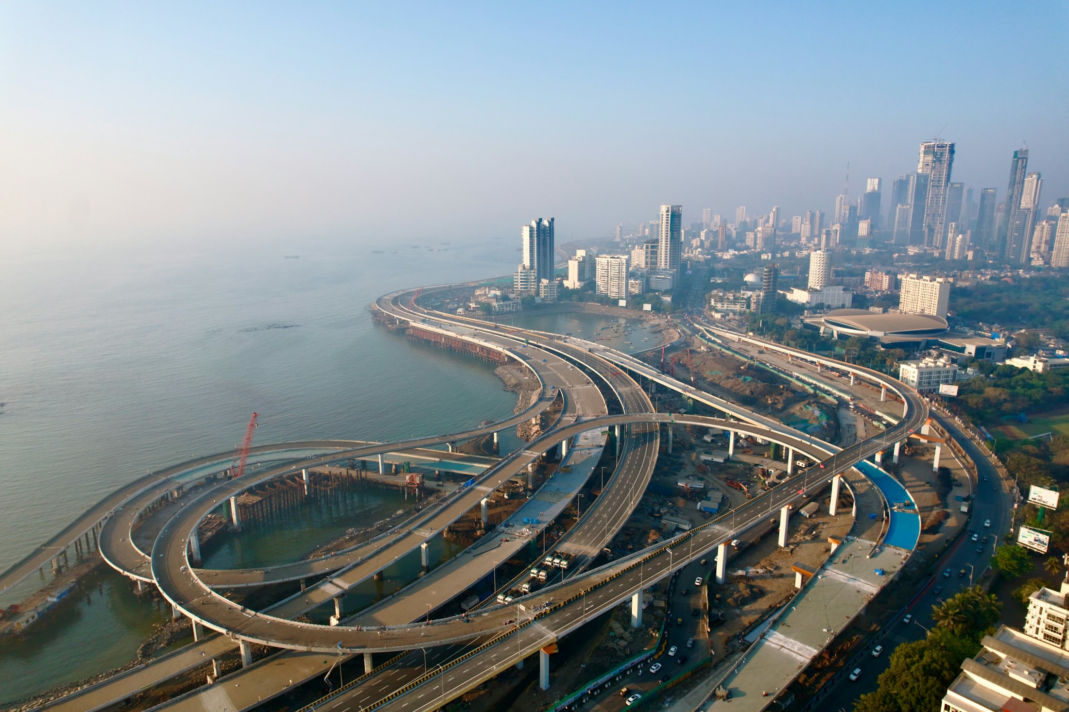 Aerial view of the Mumbai Coastal Road interchange