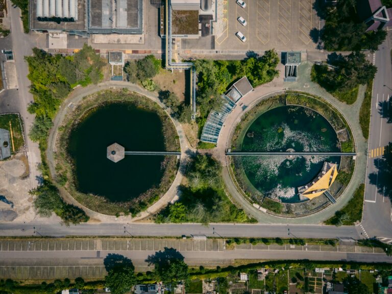 Aerial view of a wastewater treatment plant